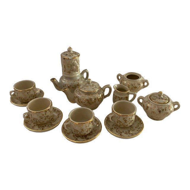 Vintage Gold Filagree Childs Tea Set- 17 Pieces For Sale