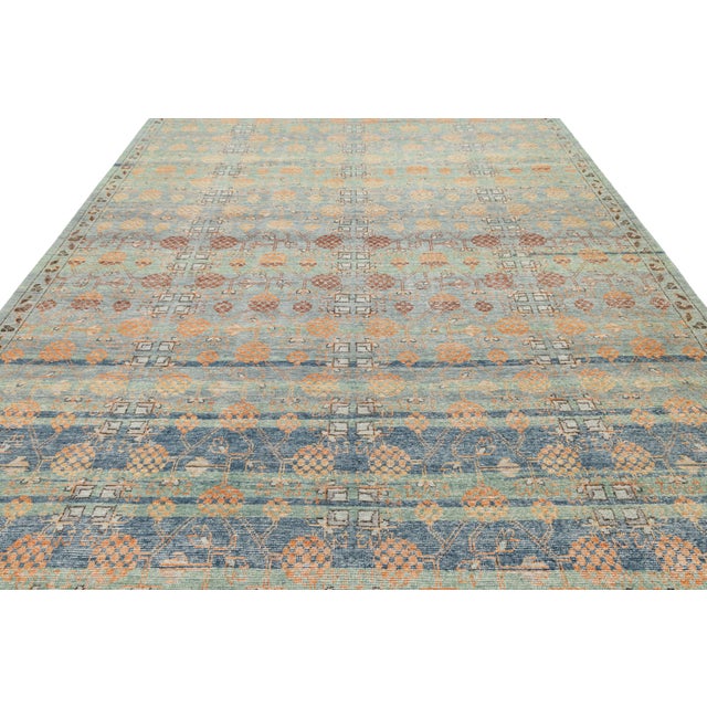 Transitional Vintage-Inspired Khotan Geometric Wool Rug – Earthy Sage, Terracotta, and Navy For Sale - Image 3 of 9