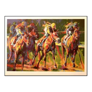 "On the Track" Contemporary Malcolm Farley Horse Racing Offset Lithograph