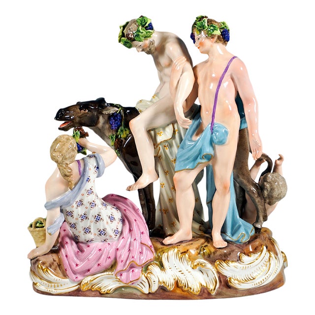 Bacchant Group with Drunken Silenus on Donkey by E. A. Leuteritz for Meissen, 1860 For Sale