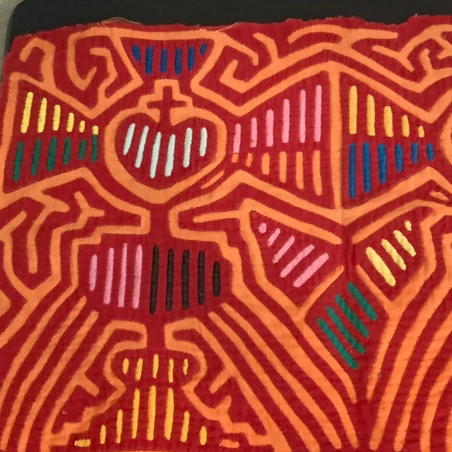 Mola Folk Art Cross Heart Raw Edge Fabric Appliqué Tapestry For Sale - Image 4 of 12