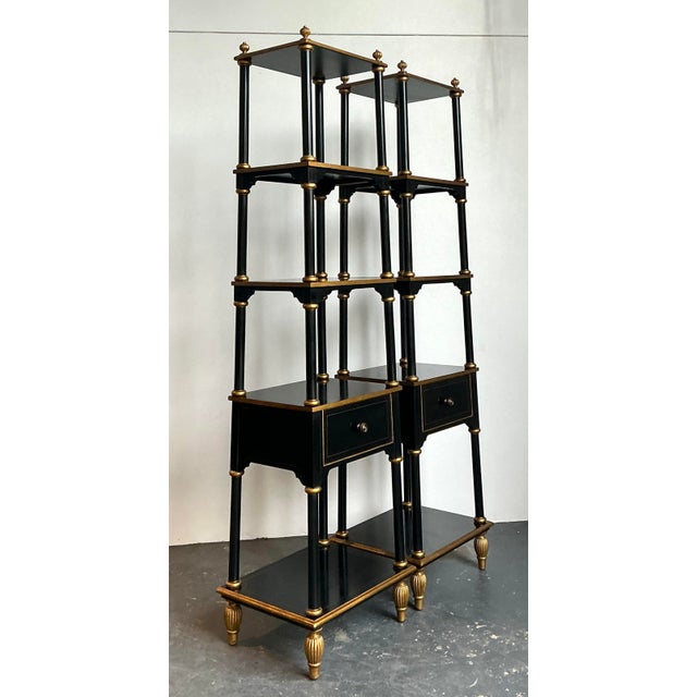 Black Vintage Gilt Tipped Tapered Etagere - A Pair For Sale - Image 8 of 12