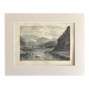 Antique 1874 Wood Engraving "Nanticoke Dam" PA in Frame-Ready 11x14 Mat