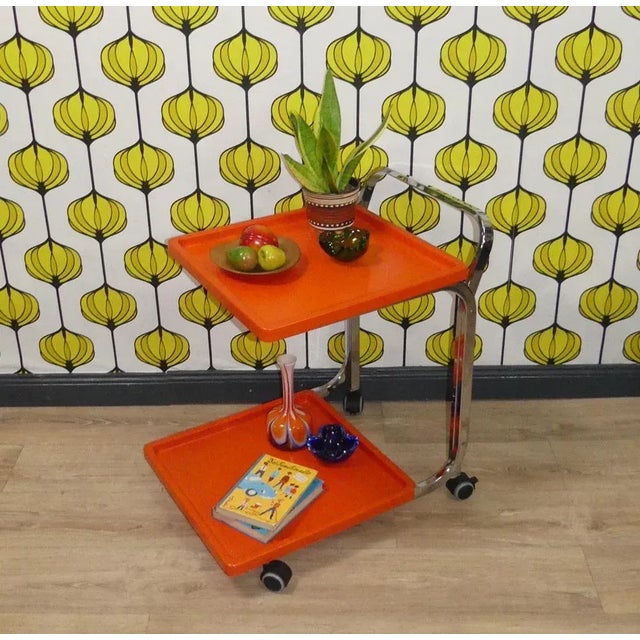 1970s Bar Car Side Table in Orange Plastic & Chrome, 1970s For Sale - Image 5 of 11
