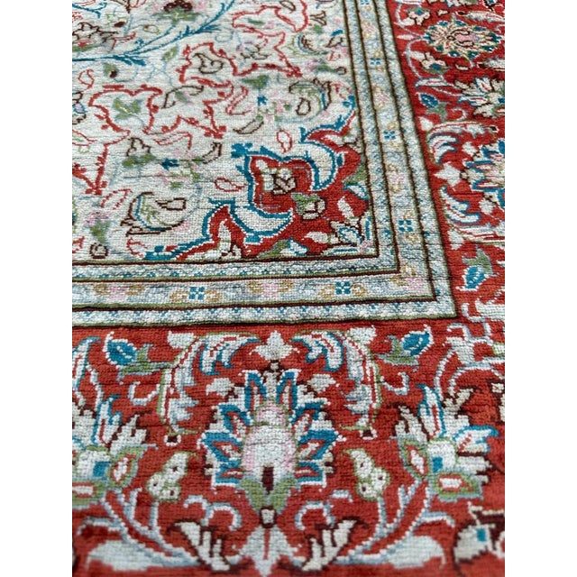 Small Vintage Silk Qom Rug, 2000s For Sale - Image 10 of 17