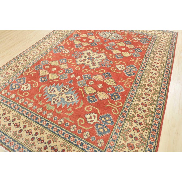 Farmhouse Kazak Rug 8′ X 10’11” Red Wool Tribal Hand-Knotted Oriental Carpet For Sale - Image 3 of 15