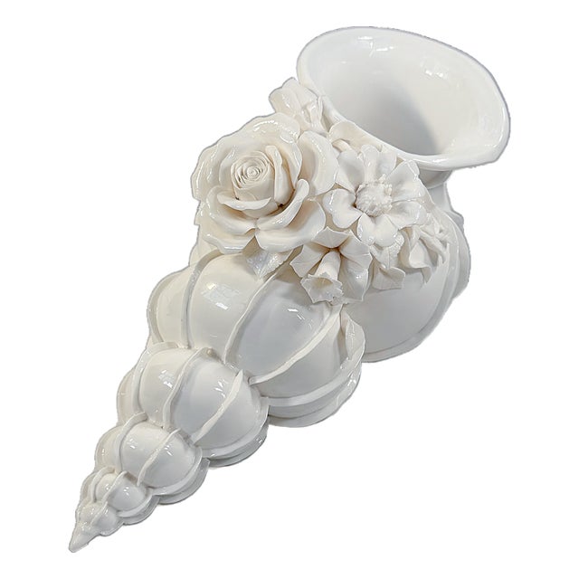 1980's Castilian Imports Large White Porcelain Shell Planter / Figural For Sale