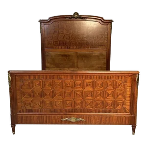 Louis XVI Style Full Size Bedframe by Mercier Frères, Parquetry, Bronze, French