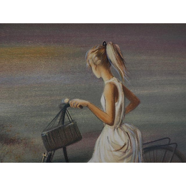 Bernard Charoy, Young Girl on a Bicycle, Lithograph For Sale - Image 6 of 7
