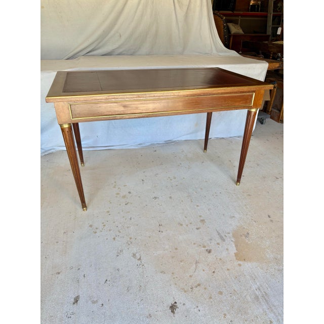 Early 20th Century French Louis XVI Style Walnut and Brass Leather Top Desk For Sale - Image 12 of 12