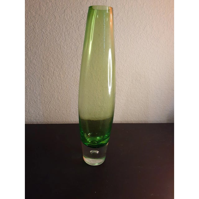 Green Hand Blown Art Glass Decorative Vase For Sale - Image 4 of 4