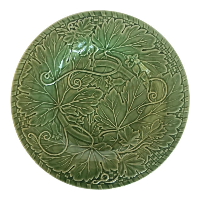 Vintage Bordallo Pinheiro Green Ceramic Serving Plate For Sale
