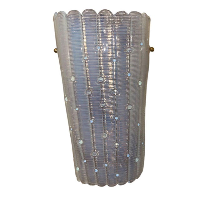 Transparent Pair 1980s Italian Opalescent Murano Fazzoletto Glass Wall Sconces For Sale - Image 8 of 8