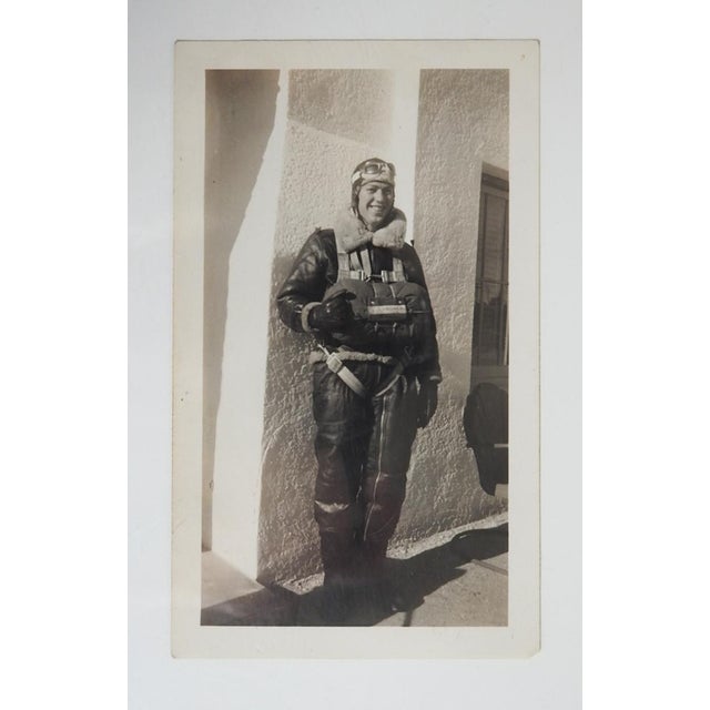 1940's WWII era snapshot photograph portrait of aviator in full sheepskins with parachute. Unframed.
