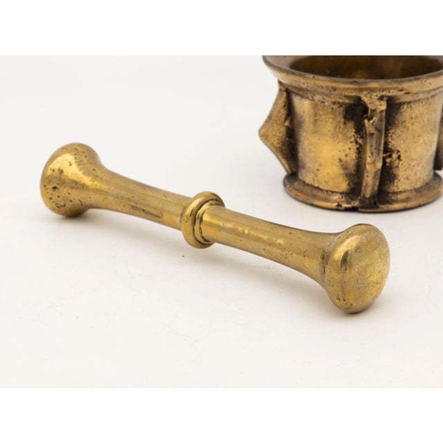 1900 - 1909 Antique Vintage Brass Mortar and Pestle For Sale - Image 5 of 9