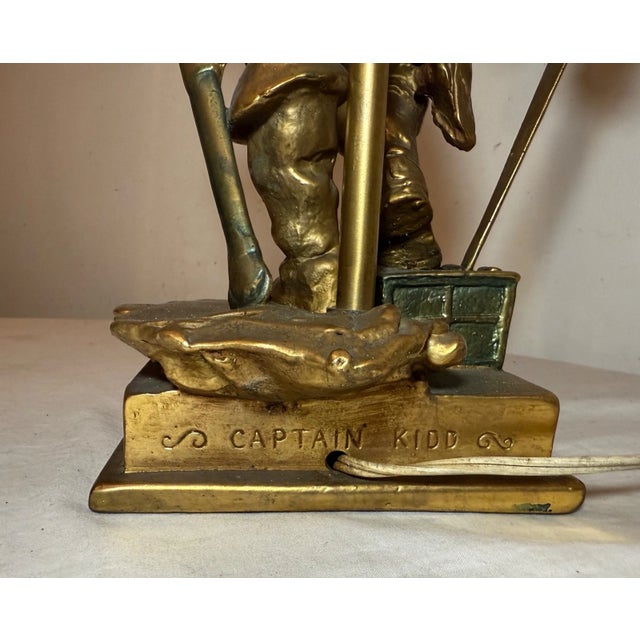 Huge Antique Patinated Bronze Clad Captain Kidd Pirate Figural Table Lamp For Sale - Image 10 of 13