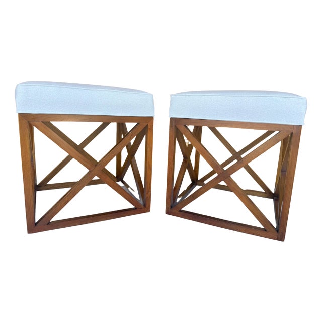 MOD Cube 'X' Benches/Stools with Cashmere Blend Upholstery - a Pair For Sale