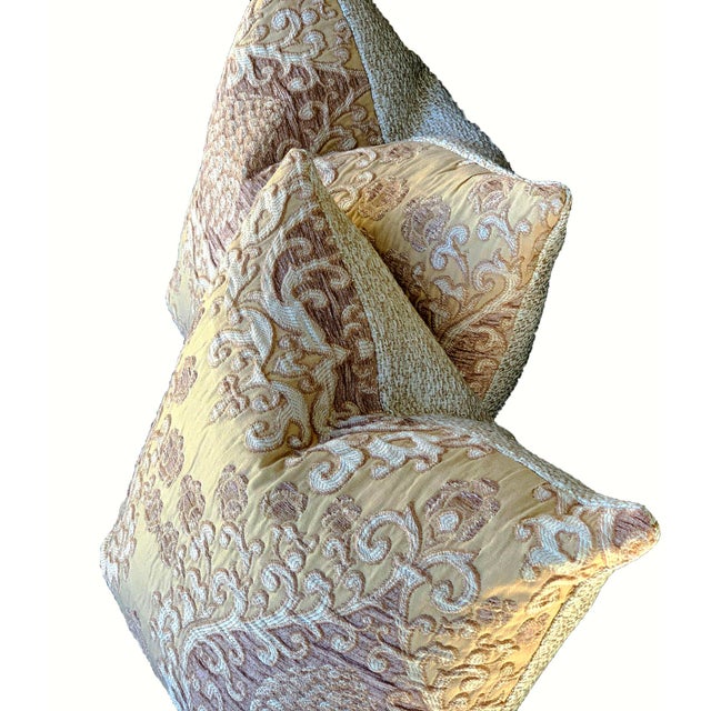 French S. Harris Golden Tan Brocade Pillows - A Pair For Sale - Image 3 of 7