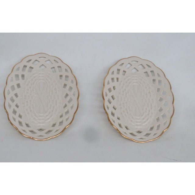 Lenox Lenox China Wicker Candy Servers Pair of 2 Porcelain Dishes 24k Gold Trim 4933b For Sale - Image 4 of 15