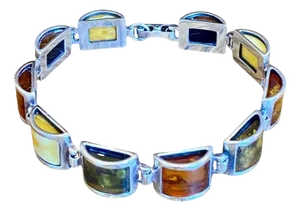 Multiple Hues of Amber + Sterling Silver Link Bracelet