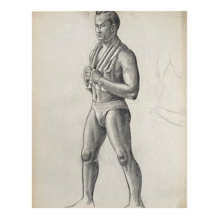 Standing Male Nude Antique Drawing by James Wilson For Sale