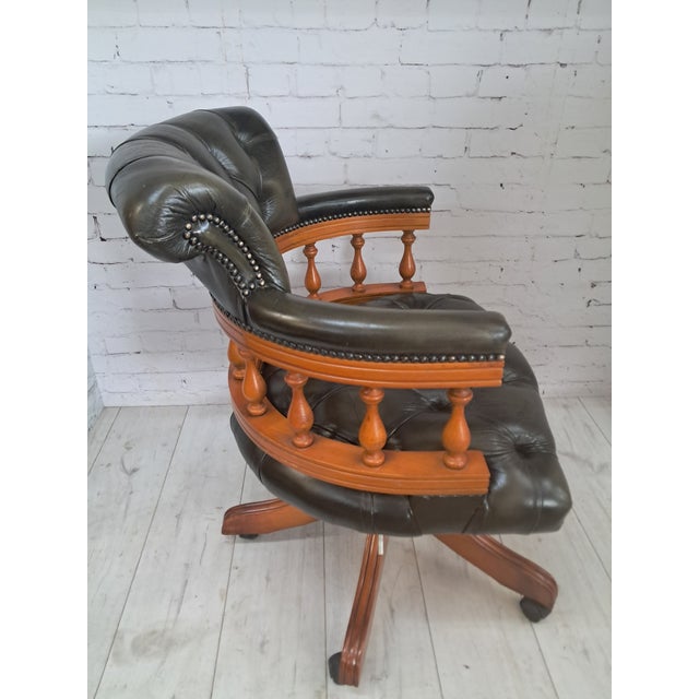Vintage Chesterfield Chair in Green Leather, 1980s For Sale - Image 9 of 17