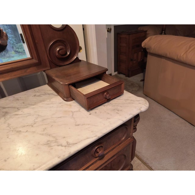 Wood Mid 19th Century Antique Victorian Mahogany Marble-Top Dresser With Mirror For Sale - Image 7 of 8