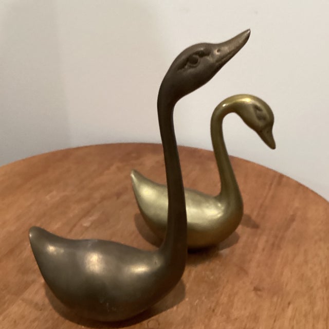 Mid Century Modern Pair of Vintage Solid Brass Swan Figurines For Sale - Image 9 of 12