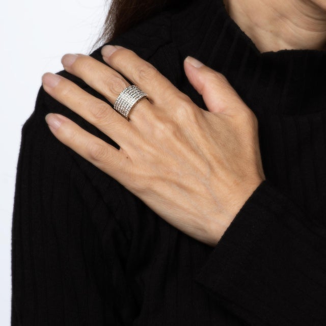 80s Portuguese Diamond Wide Band Sz 7.5 Cigar Ring 19k White Gold Fine Jewelry For Sale In Los Angeles - Image 6 of 7