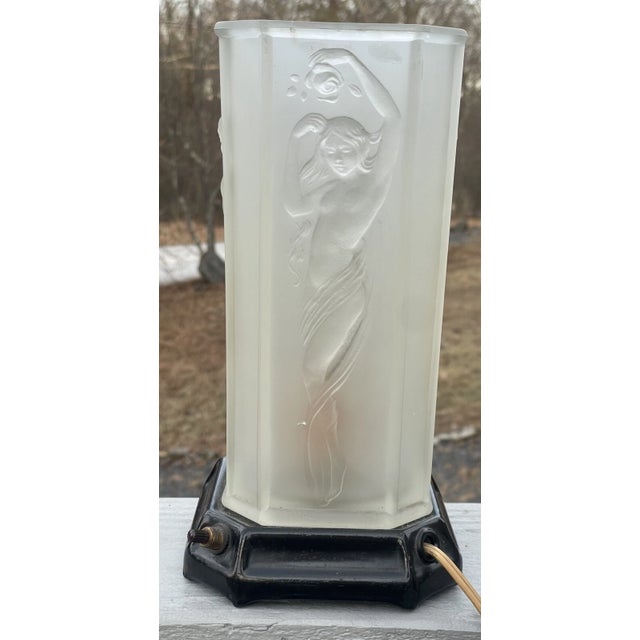 Antique Art Deco Tiffin Frost Glass Torchiere Lamp 1920 Nude Nouveau For Sale - Image 4 of 15