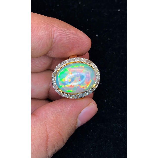 Early 21st Century Bochic "Orient" Natural Diamond & Fire Opal Ring Set In 18K Gold & Silver For Sale - Image 5 of 12