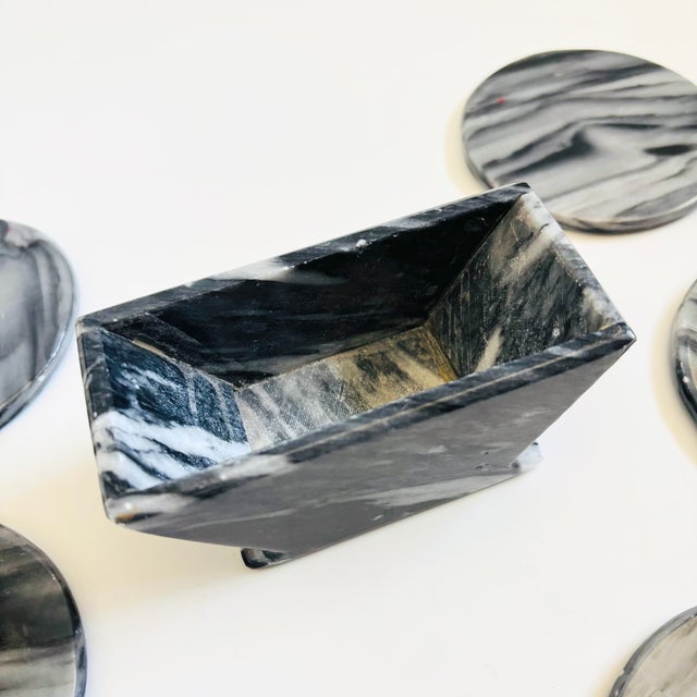 Gray Stone Coaster Set - Set of 6 Coasters in Holder For Sale - Image 8 of 10