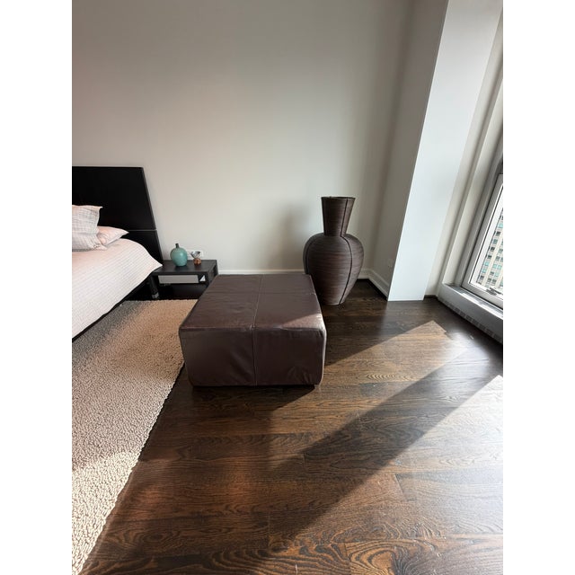 Room & Board Transitional Square Leather Ottoman — Modern Design, Rich Espresso Leather, Versatile Accent Piece For Sale - Image 4 of 7