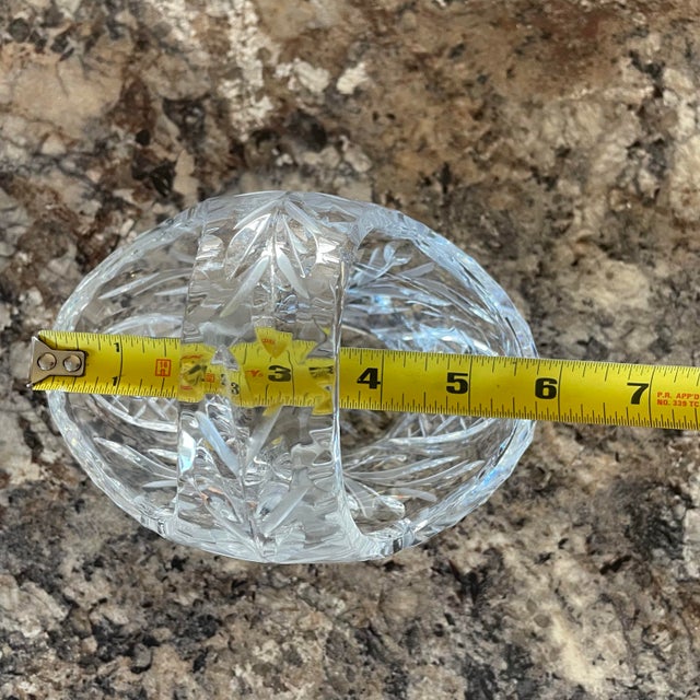 Mid-Century Modern Mid-Century Modern Crystal Cut Glass Decorative Basket Bowl With Handle Vintage Candy Dish For Sale - Image 3 of 6