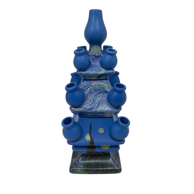 Dutch Delft Blue Ceramic Tulip Vase Set *The Starry Night* by Vincent van Gogh. This extraordinary three-piece tulip vase...