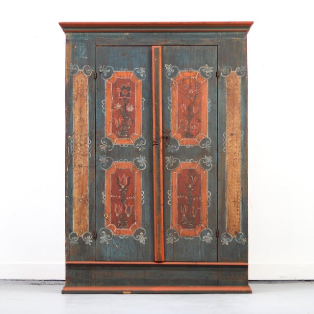 Rustic Farmhouse Painted Folk Art Bridal Cabinet For Sale - Image 16 of 16