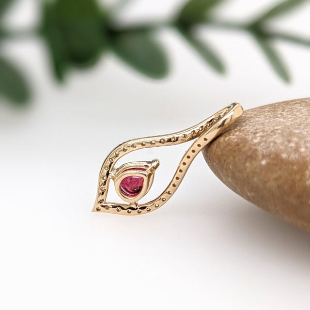Mozambique Ruby Pendant With Natural Diamond Accents: Solid 14k Gold, 6x5mm For Sale - Image 9 of 10