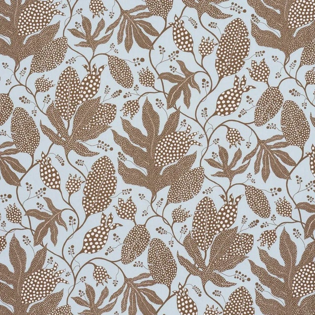 Schumacher x Marian Mcevoy Polka Dot Jungle Fabric In Brown & Sky For Sale