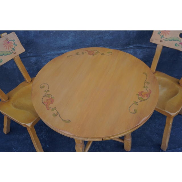 Original Monterey blonde wood café set with round table and two matching chairs. This set still has its original finish...
