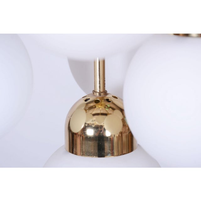 1950s Mid-Century Chandelier in Brass and Opaline Glass, Czech, 1950s For Sale - Image 5 of 16