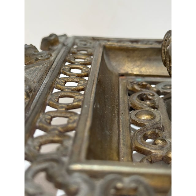 Antique Brass Pen & Ink Desk Set With Integrated Lamp For Sale In Atlanta - Image 6 of 18