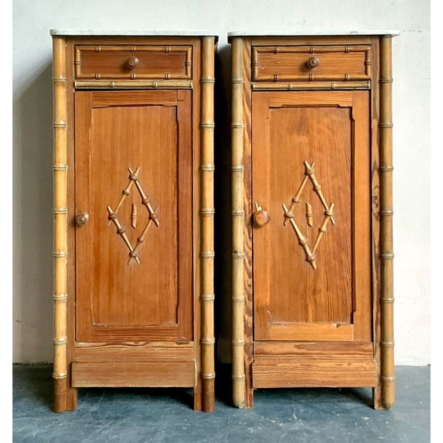 Vintage Boho Bamboo Trimmed. Nightstands - A Pair For Sale In West Palm - Image 6 of 7