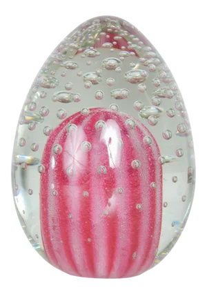 1990s Tapio Wirkkala Style Controlled Bubble Art Glass Pink Paper Weight