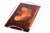 Splendid Art Deco serving tray, leaves under resin on burl wood and brass handles, France. Signed.