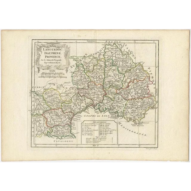 Antique map titled 'Languedoc, Dauphiné, Province'. Beautiful antique map of Southeastern France with decorative...