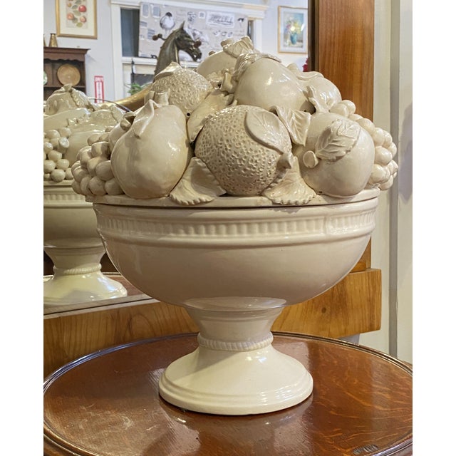 Italian Italian Creamware Tureen or Bowl on Pedestal With Mixed Fruit Topiary Top For Sale - Image 3 of 9