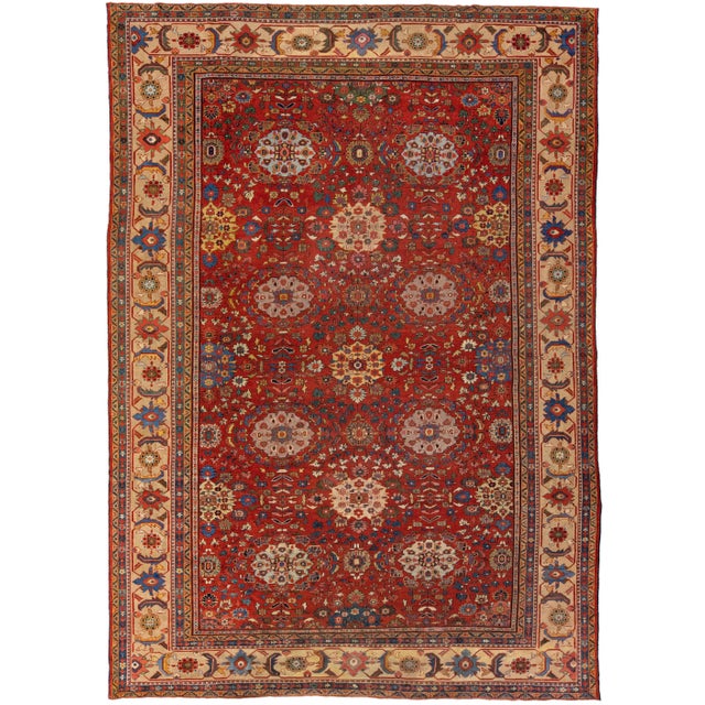 1900s Red Antique Sultanabad Handmade Persian Wool Rug With Allover Motif For Sale - Image 11 of 11