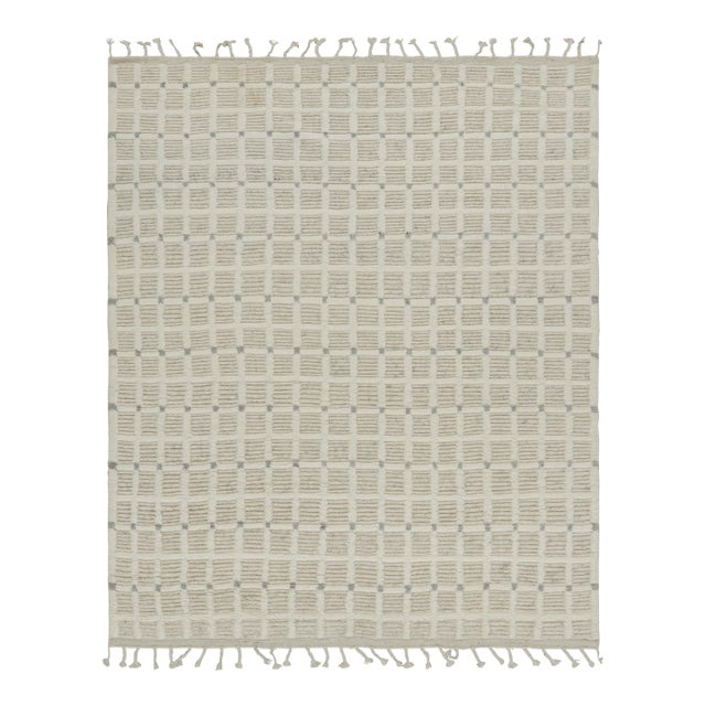 Rug & Kilim’s Modern Rug with White Cream Grid Geometric Patterns - 5x7 For Sale