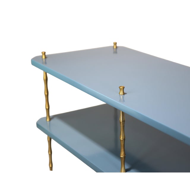 Wood Vintage Navy Blue Lacquered Brass Three-Tier Console Table For Sale - Image 7 of 11