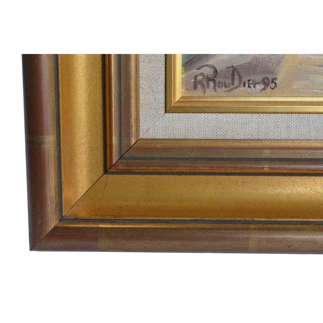 Experience the elegance of art with this Beautiful Oil Painting on Canvas by R. Roudiet. Measuring 2.25" D x 12.0" L x...